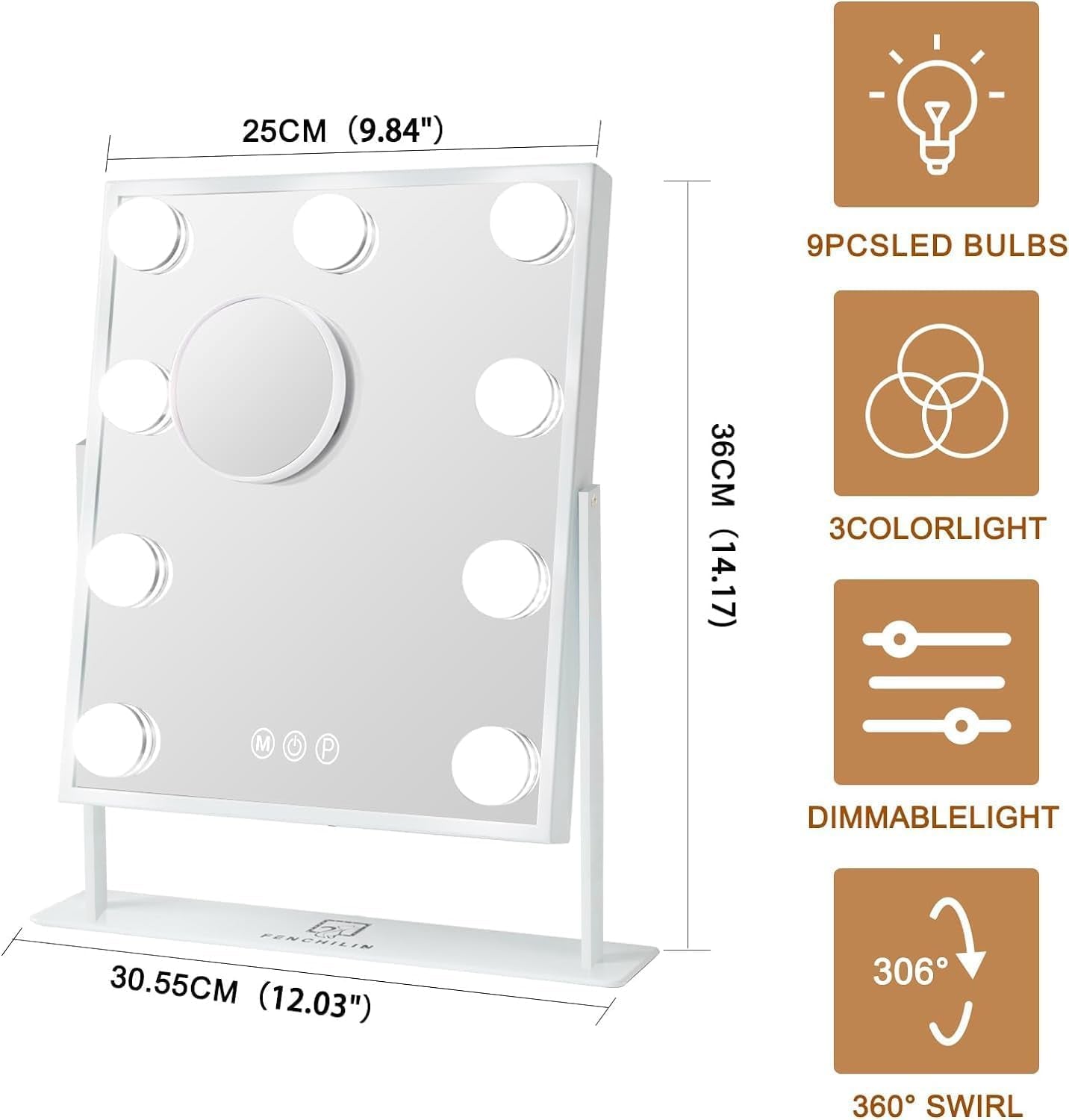 White Vanity Mirror With Light 10X Magnification LED