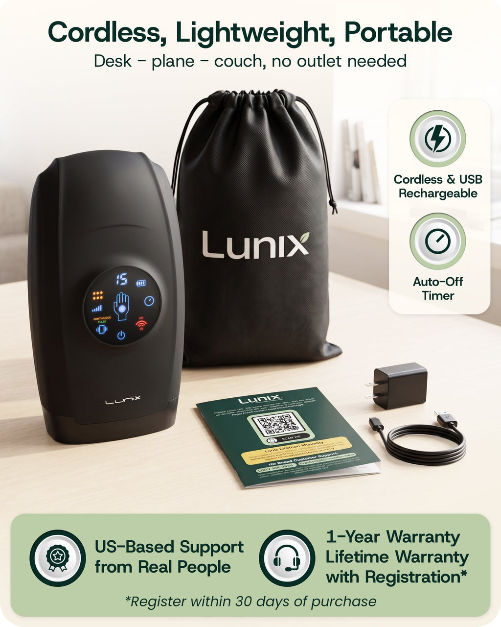 Lunix LX37 Hand Massager, Touchscreen Red Light Therapy for Hands, Charcoal Black