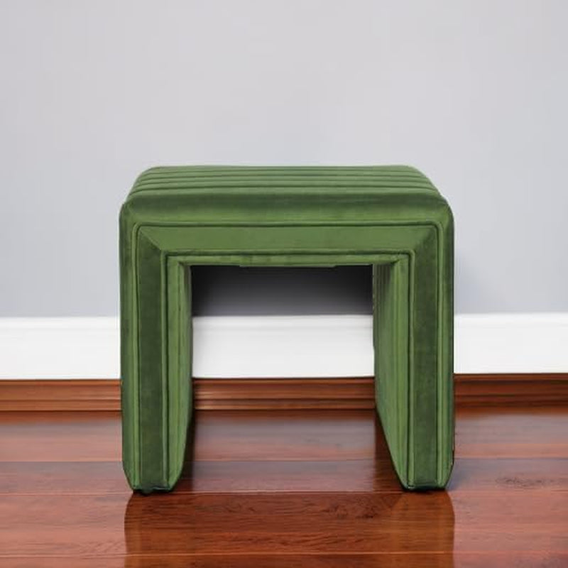 Elegant Green Velvet Tufted Channel Ottoman Footstool