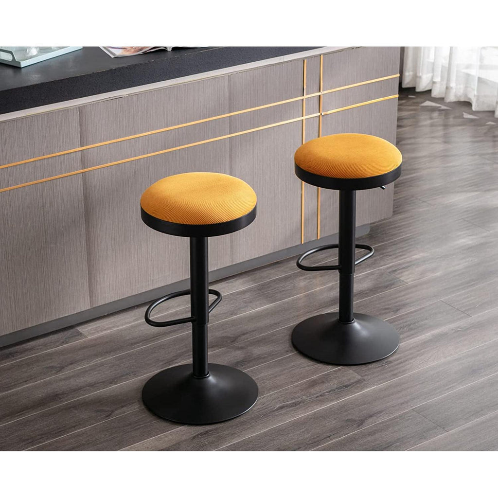 Yellow Fabric Swivel Bar Stool Set Of 2 Height Adjustable