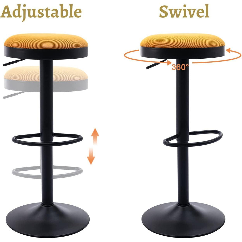 Yellow Fabric Swivel Bar Stool Set Of 2 Height Adjustable