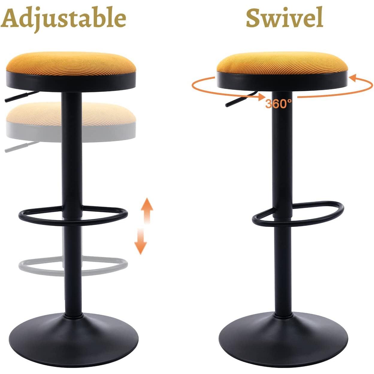Yellow Fabric Swivel Bar Stool Set Of 2 Height Adjustable