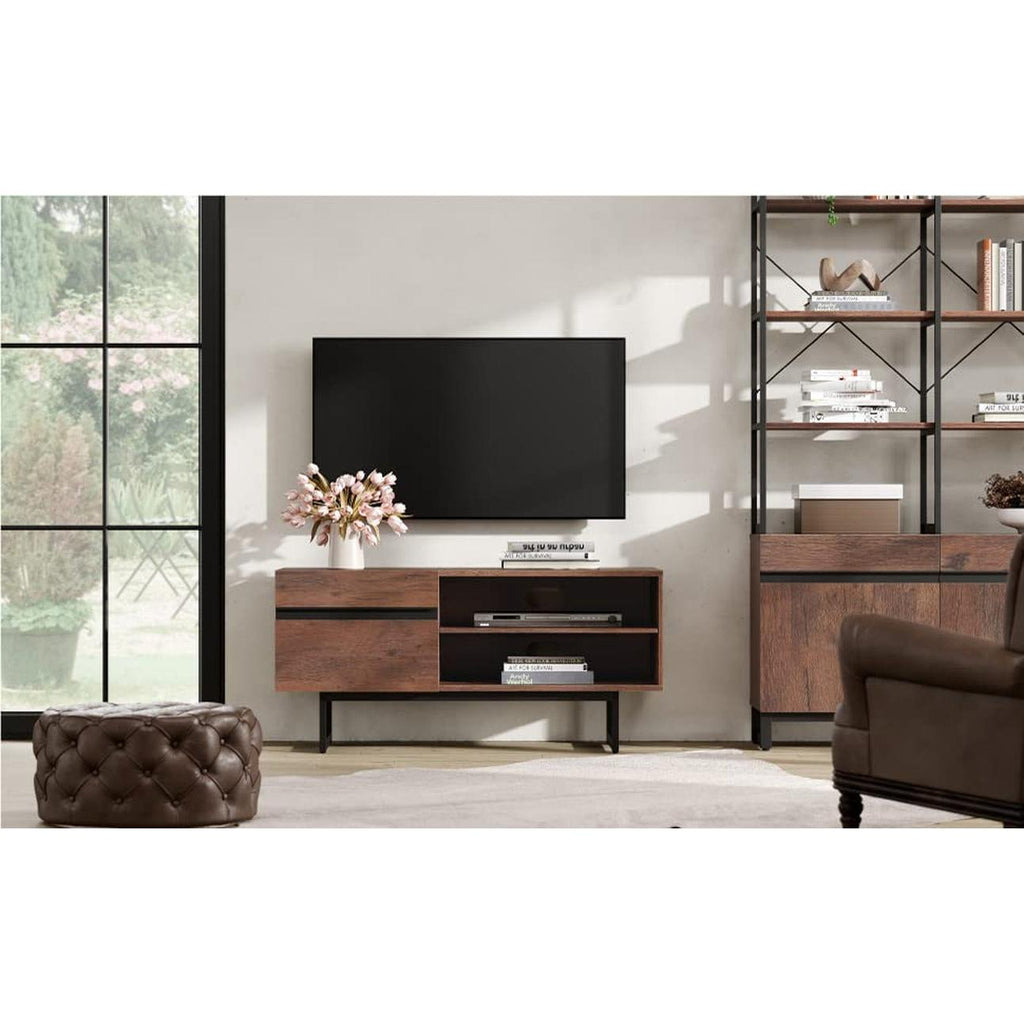 100 Inch TV Stand With Storage Walnut Wood Grain Finish