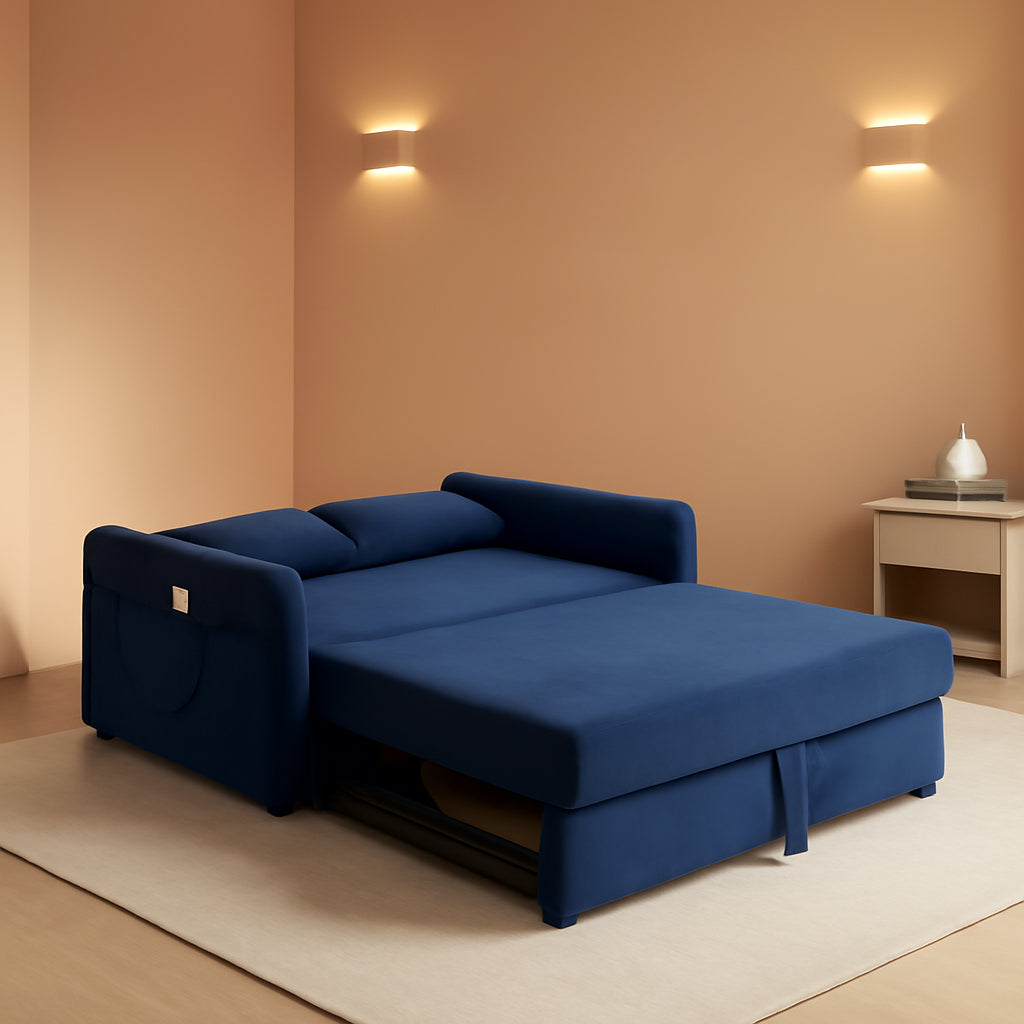 55 Inch Velvet Convertible Sofa Bed With Adjustable Back
