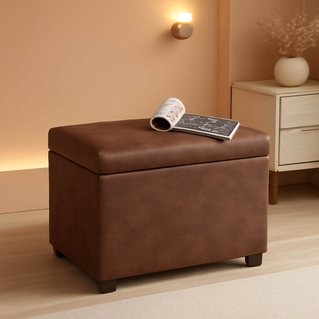 Leather Storage Ottoman Bench 24 Inches Rectangular