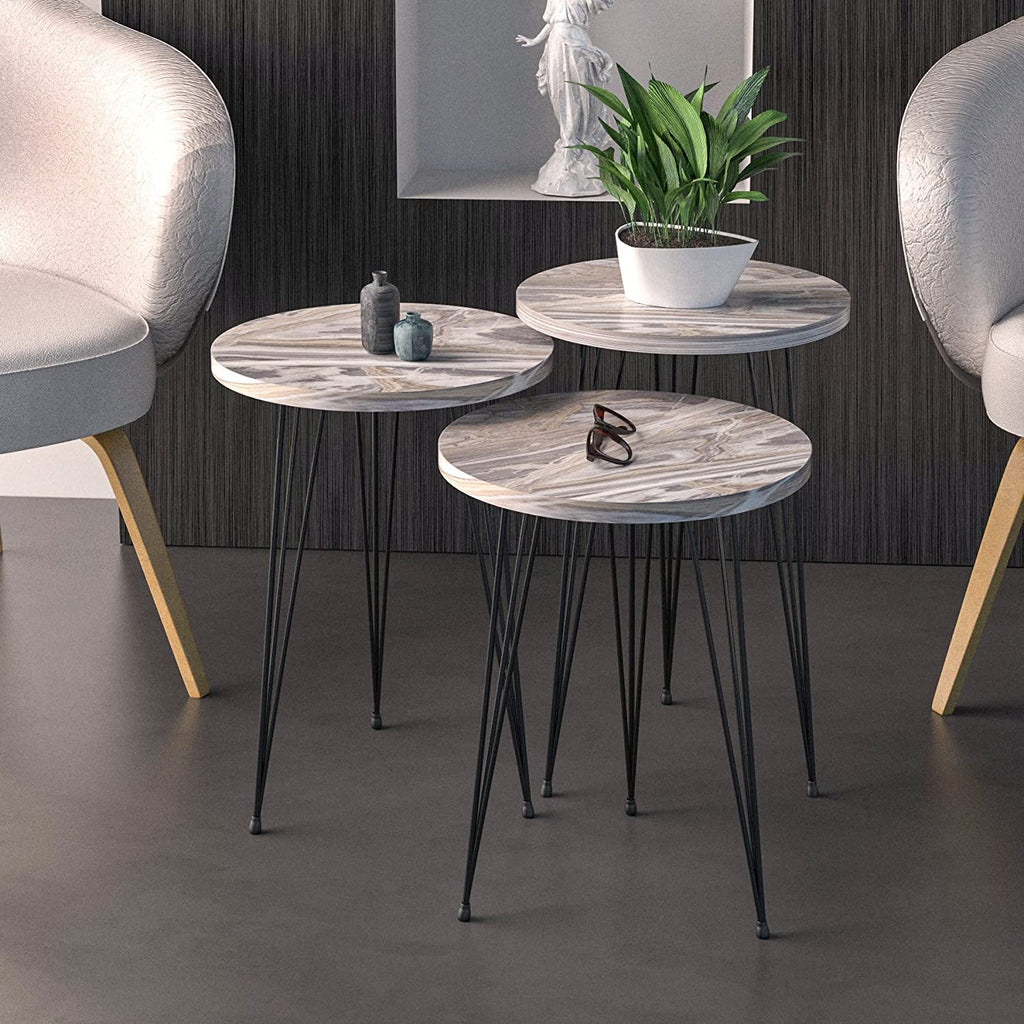 Grey Marble Nesting Tables Set Of 3 Modern Round End Tables