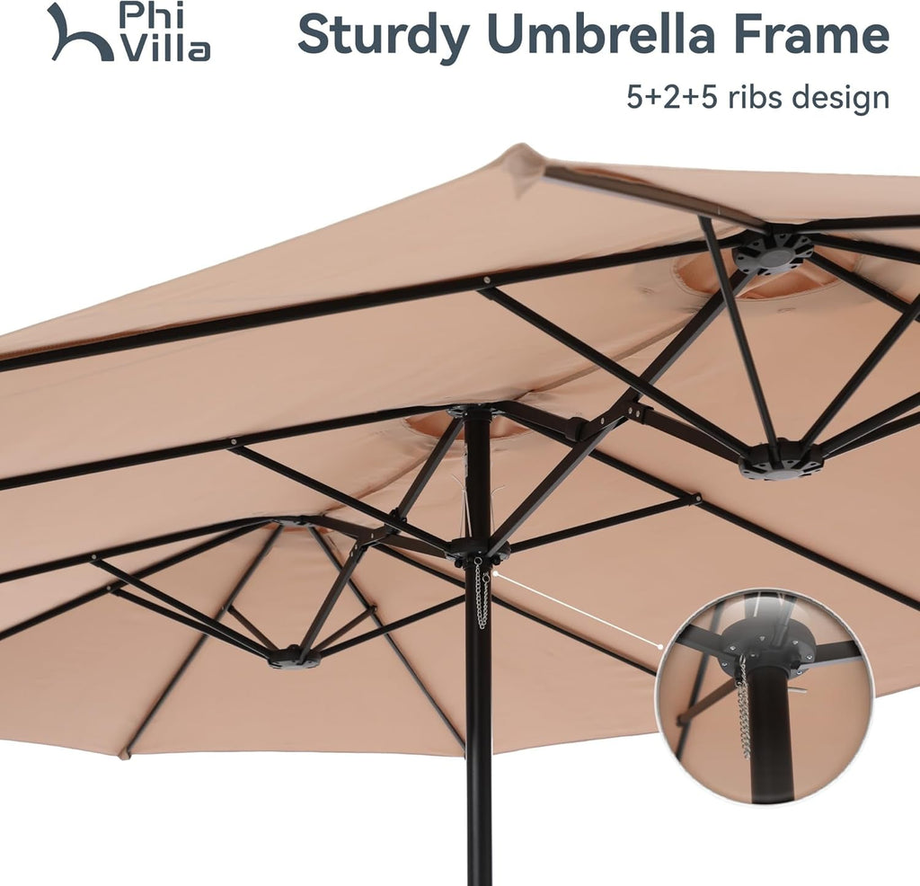 15 Foot Double Sided Patio Umbrella For Outdoor Shade