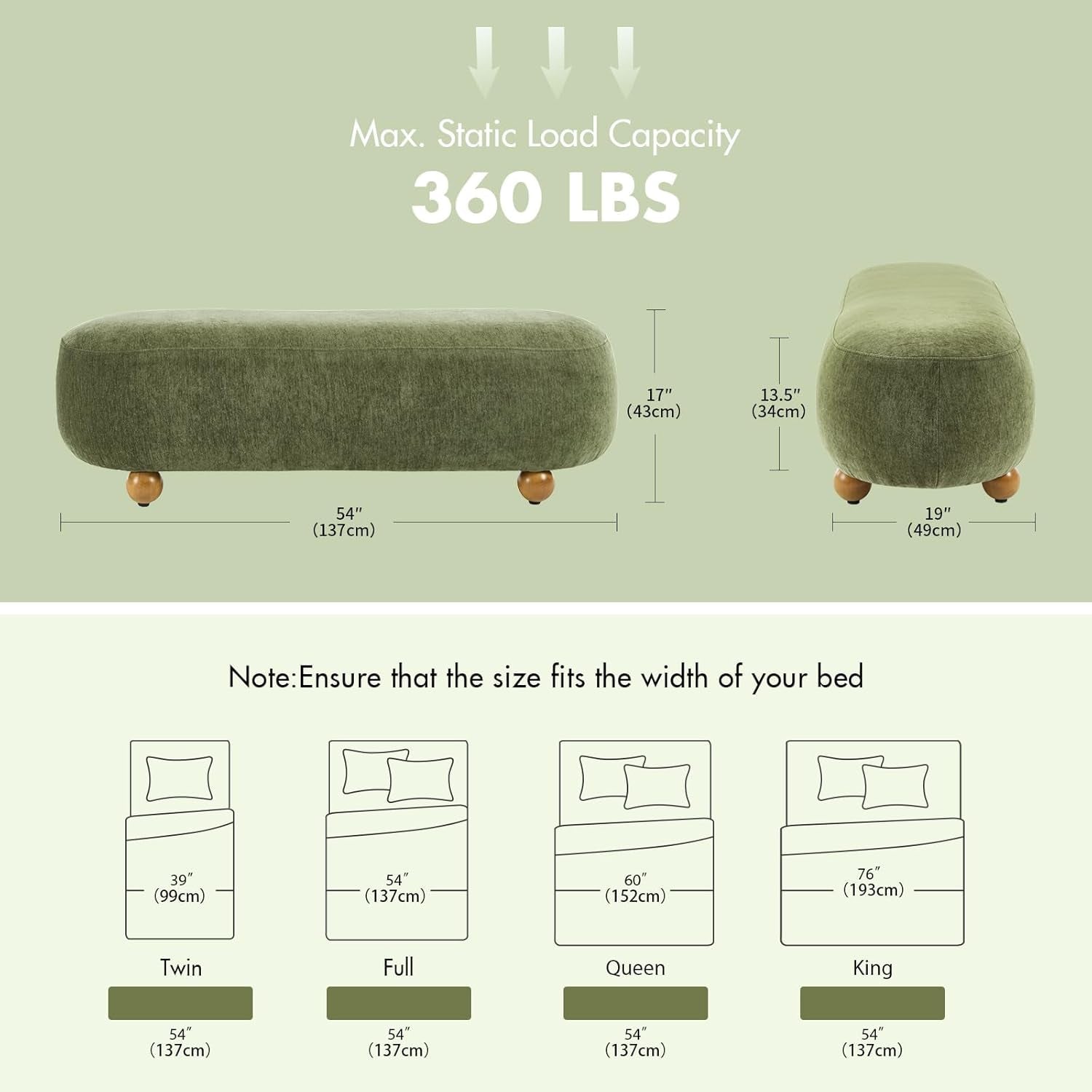 54-Inch Green Velvet EndOfBed Bench Cushioned Seat