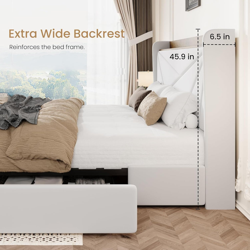 White Velvet Upholstered Bed Frame With USB Type C Ports