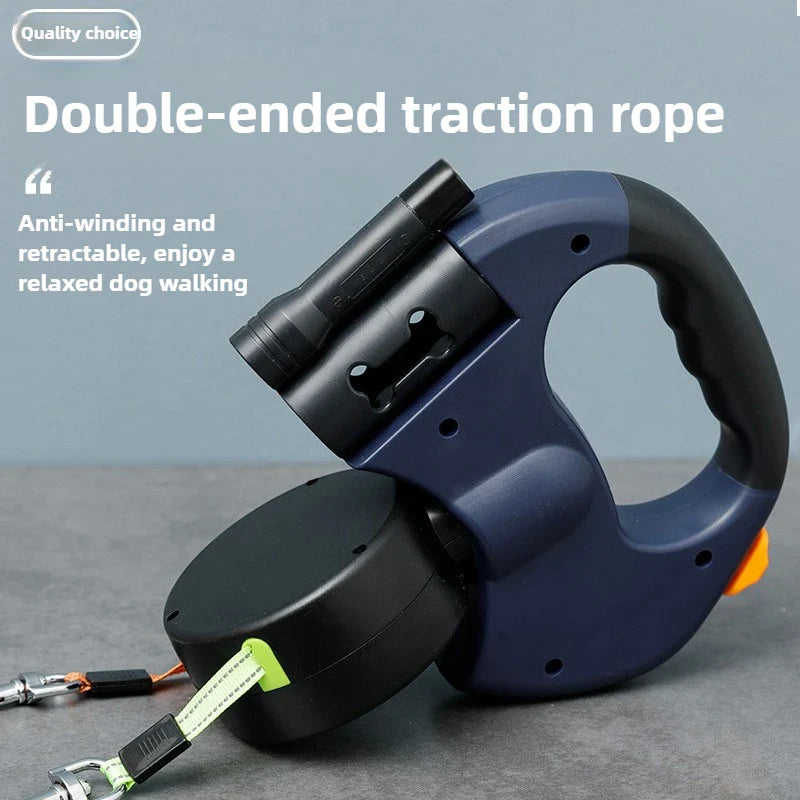 Premium 3M Retractable Double Dog Leash – Reflective 360° Swivel No-Tangle Lead with LED Lights for Small Dogs