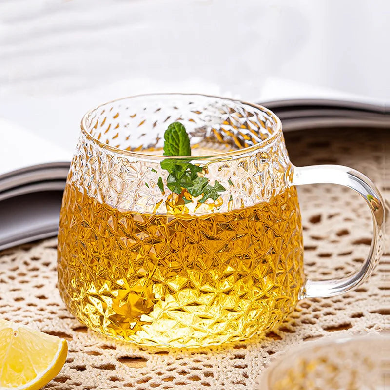 DecorBites™ Borosilicate Glass Water Cup with Handle - Heat Insulation Lemon Tea & Juice Cup