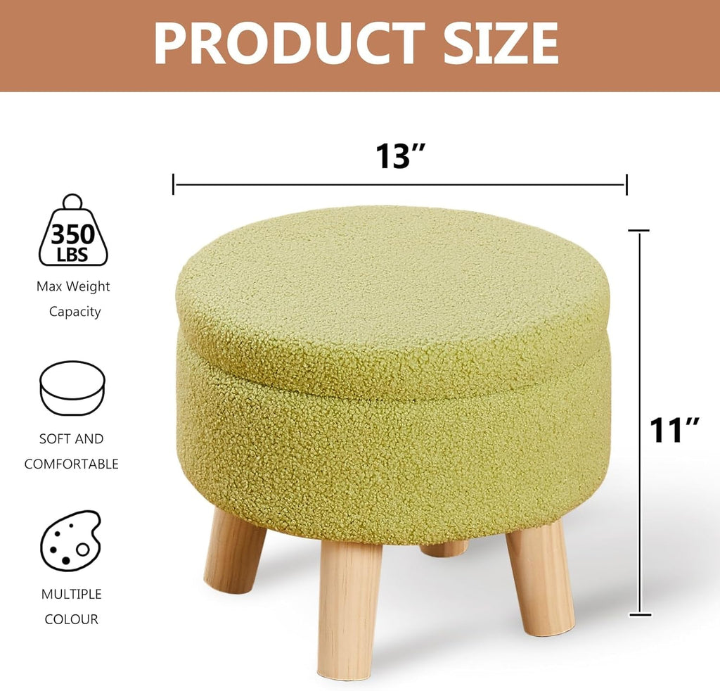 Storage Ottoman Round Footstool Velvet Modern Utility