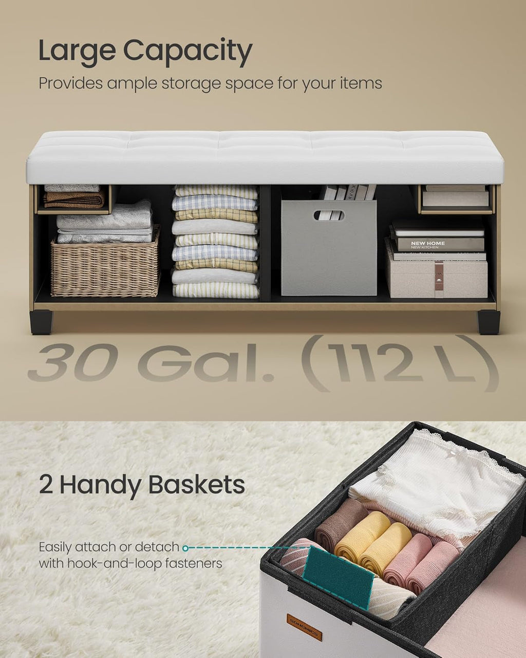 Cloud White Leatherette Storage Ottoman Bench 15x43