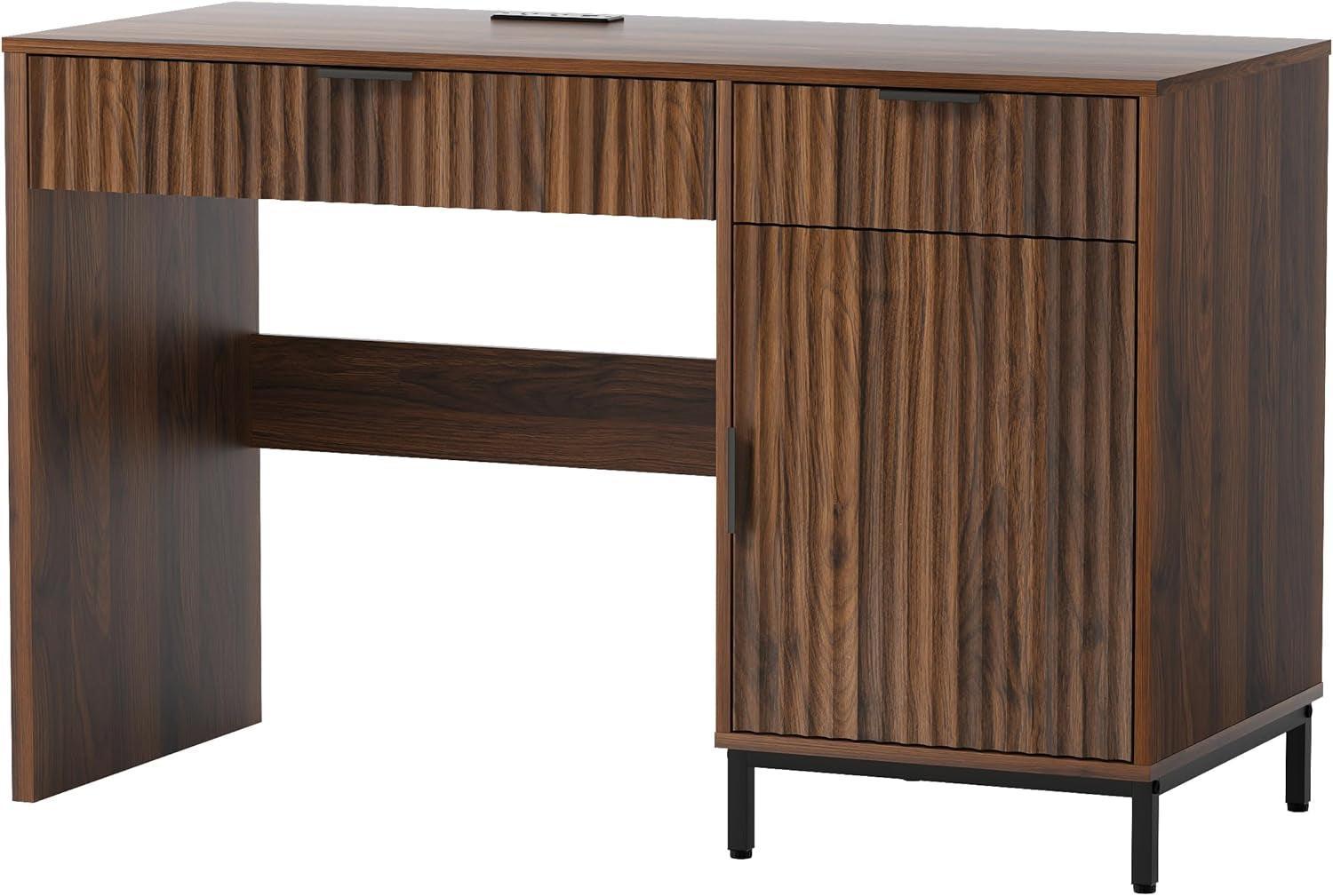 Brown 47 Inch Fluted Executive Desk Charging Station