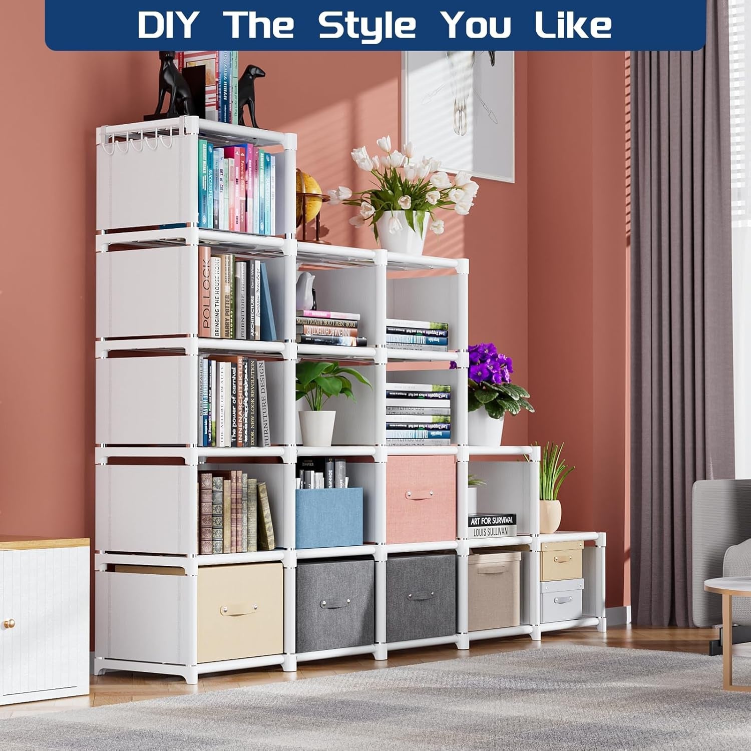 18 Cube Black Bookcase Storage Organizer Tall Metal