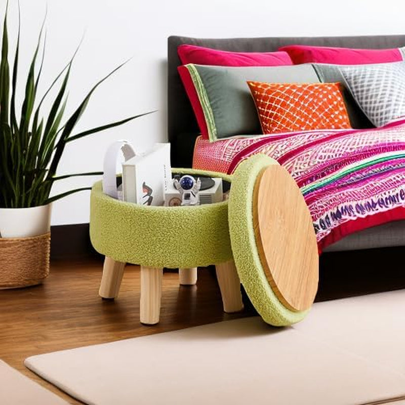 Storage Ottoman Round Footstool Velvet Modern Utility