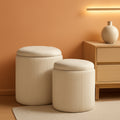 White Storage Ottoman Round Velvet Upholstered Set