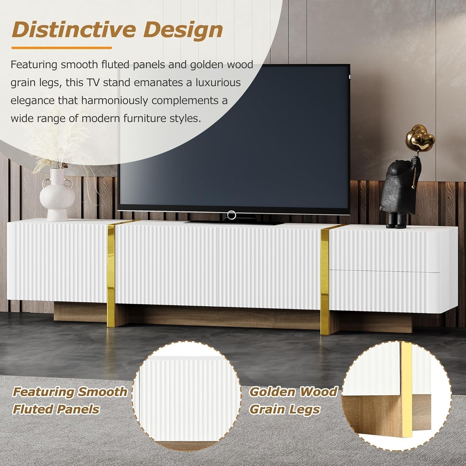 White TV Stand 80 Inch For Living Room Entertainment Center