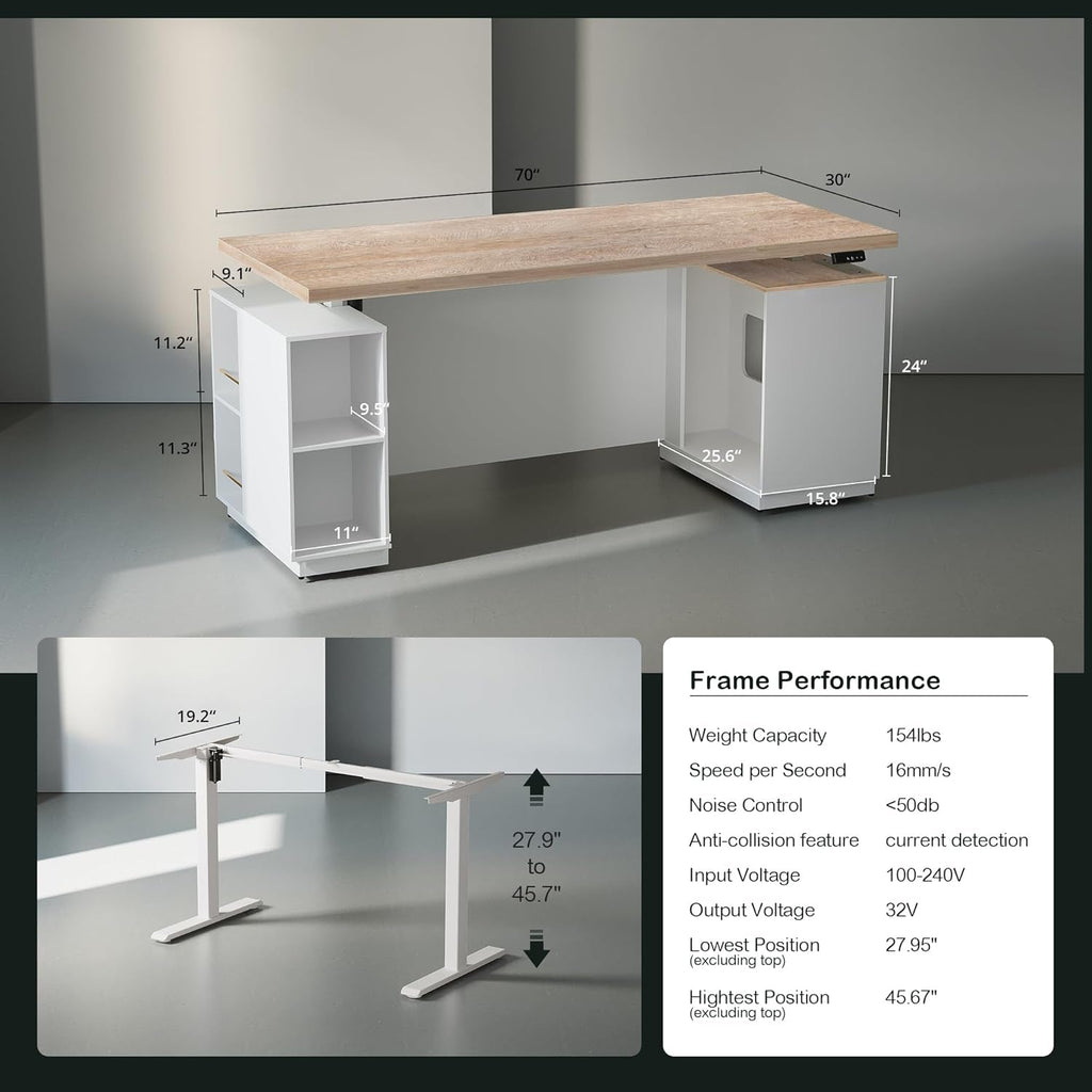 71 Inch L Shaped Standing Desk With USB Walnut Finish