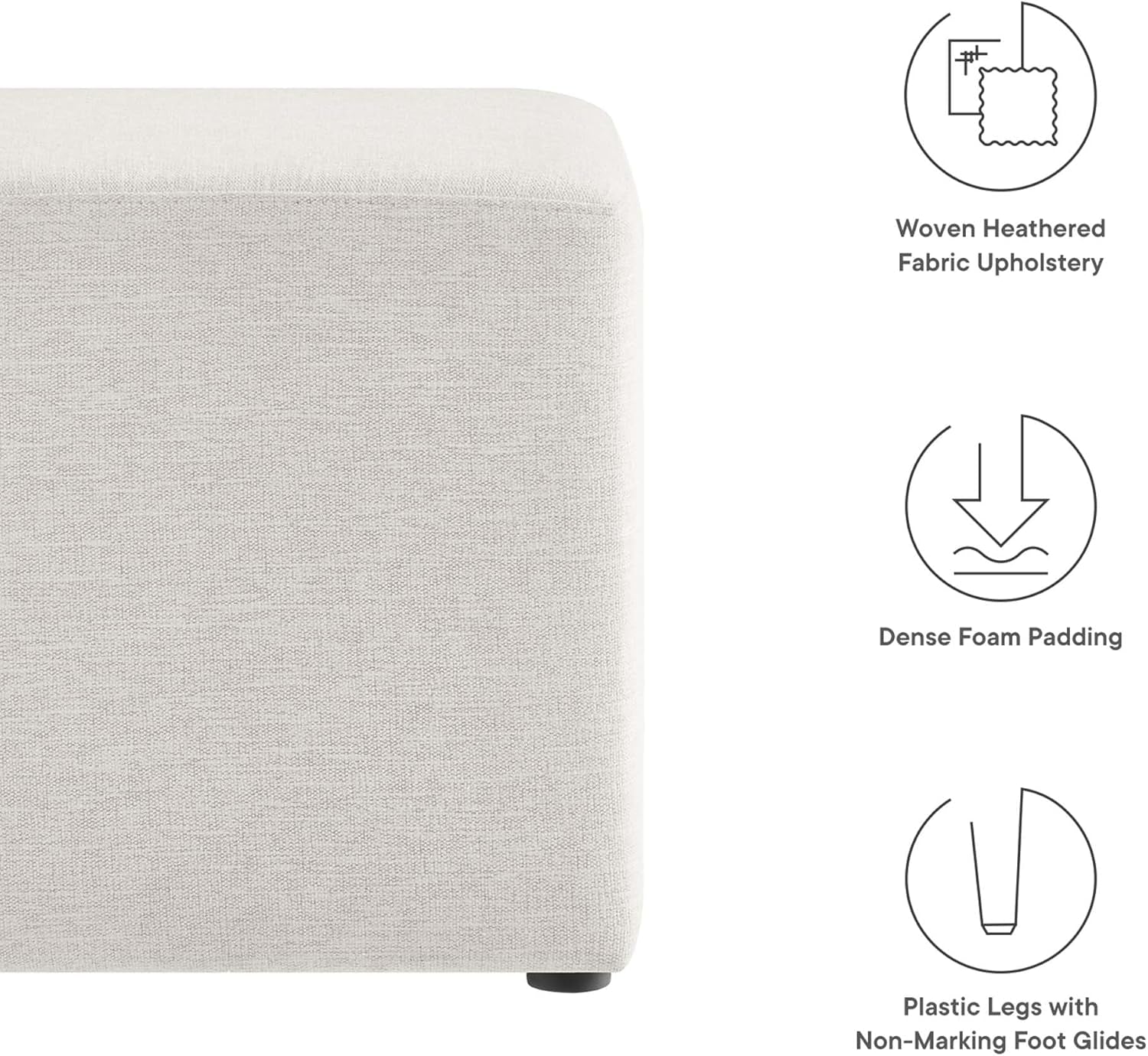 Callum 17 Inch Ivory Square Hand crafted Textured Woven Ottoman