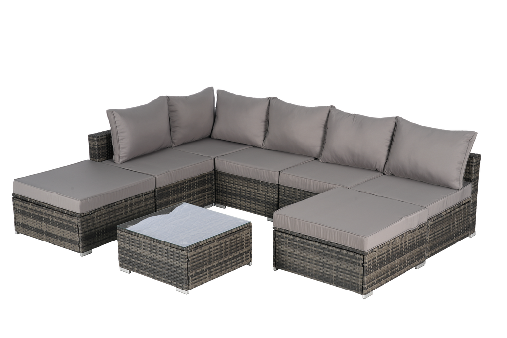 8 Pieces Outdoor Patio Sectional Sofa Couch with Washable Cushions & Glass Coffee Table