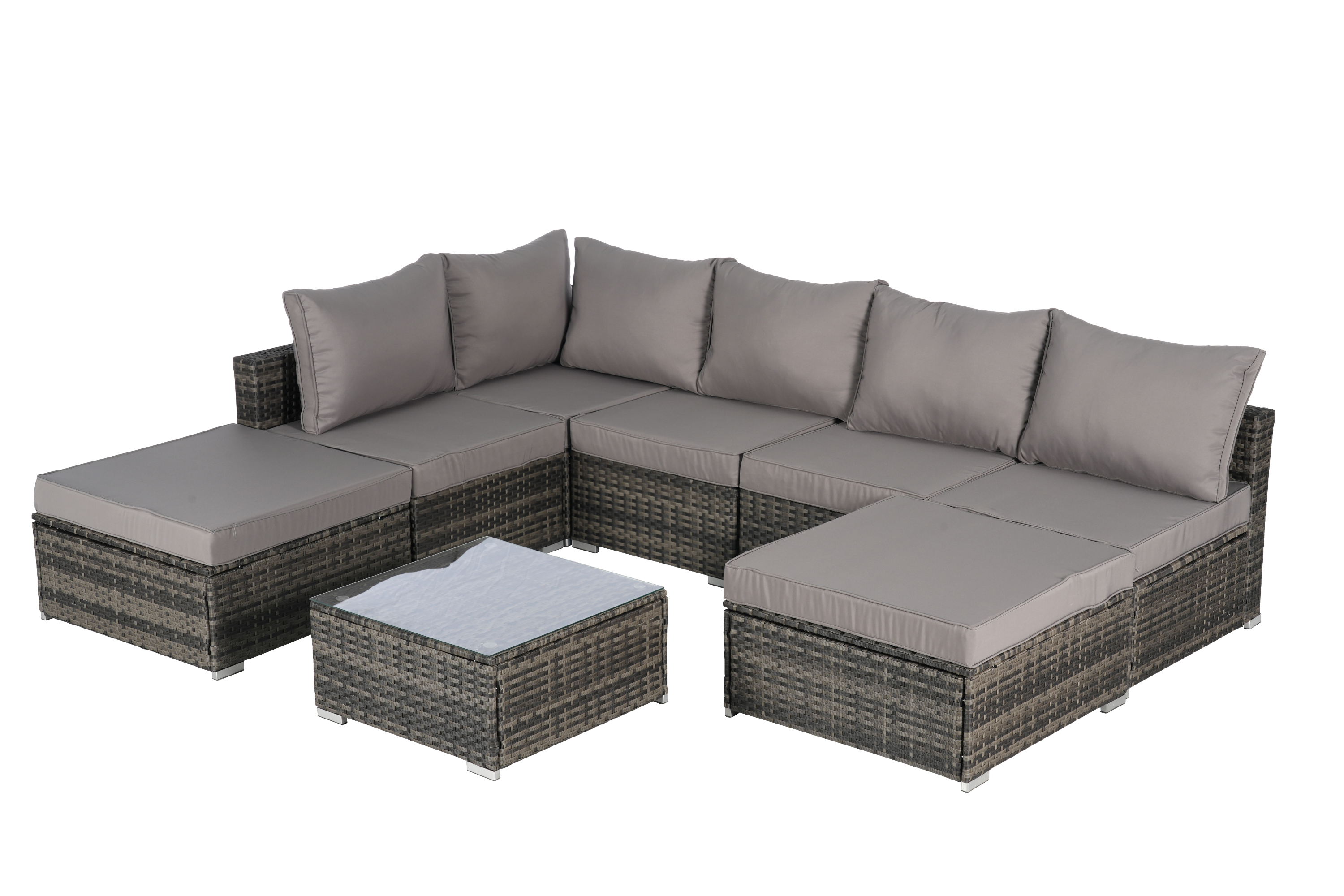 8 Pieces Outdoor Patio Sectional Sofa Couch with Washable Cushions & Glass Coffee Table