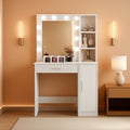White Vanity Desk With Mirror And Lights Storage Drawers