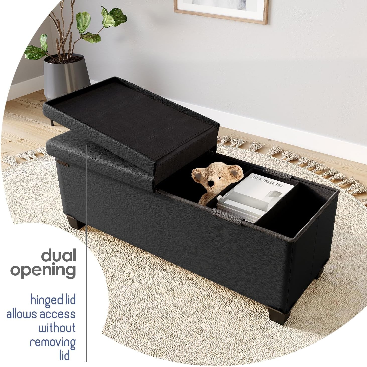 Black Forty ThreeInch Premium Multifunctional Storage Ottoman Bench