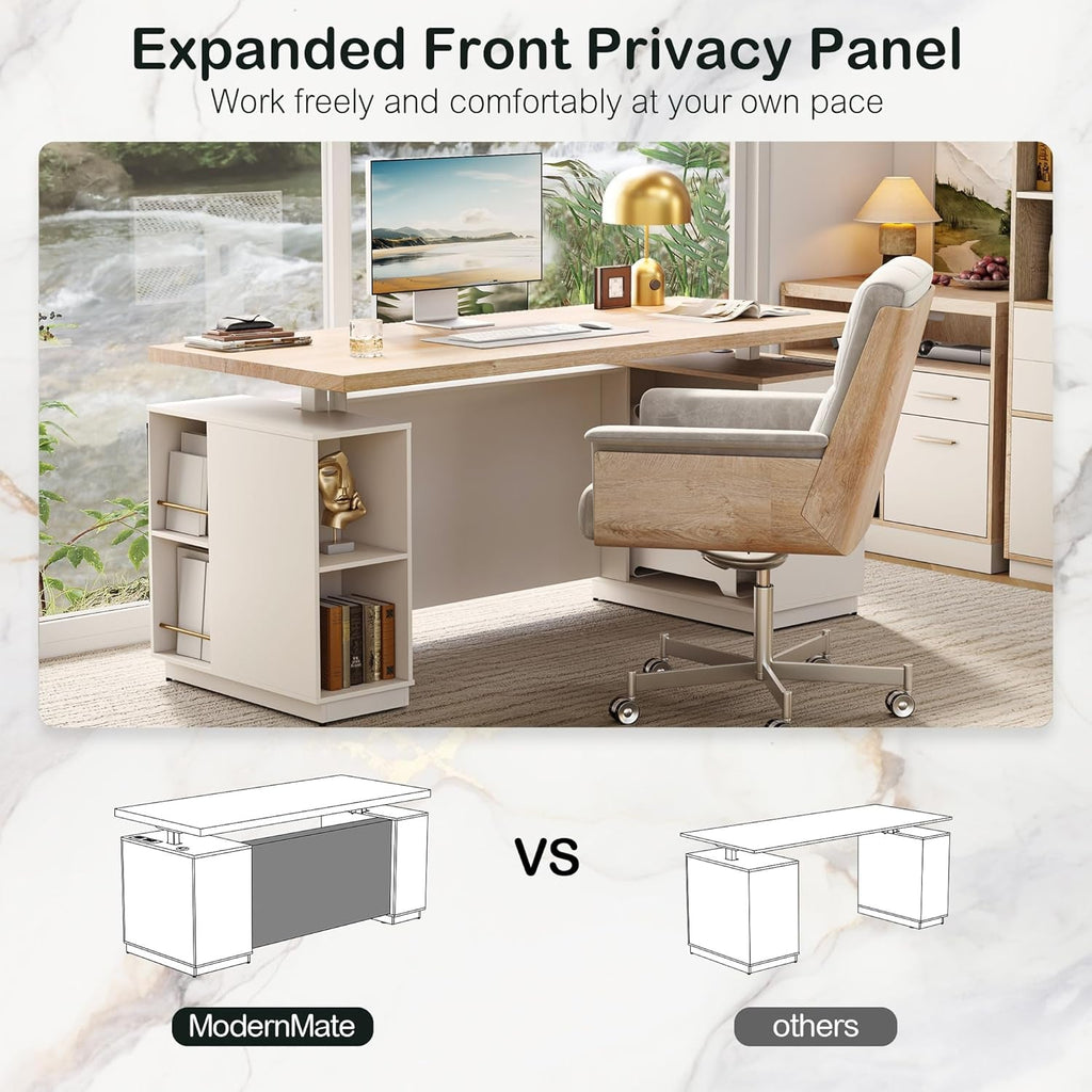 71 Inch L Shaped Standing Desk With USB Walnut Finish