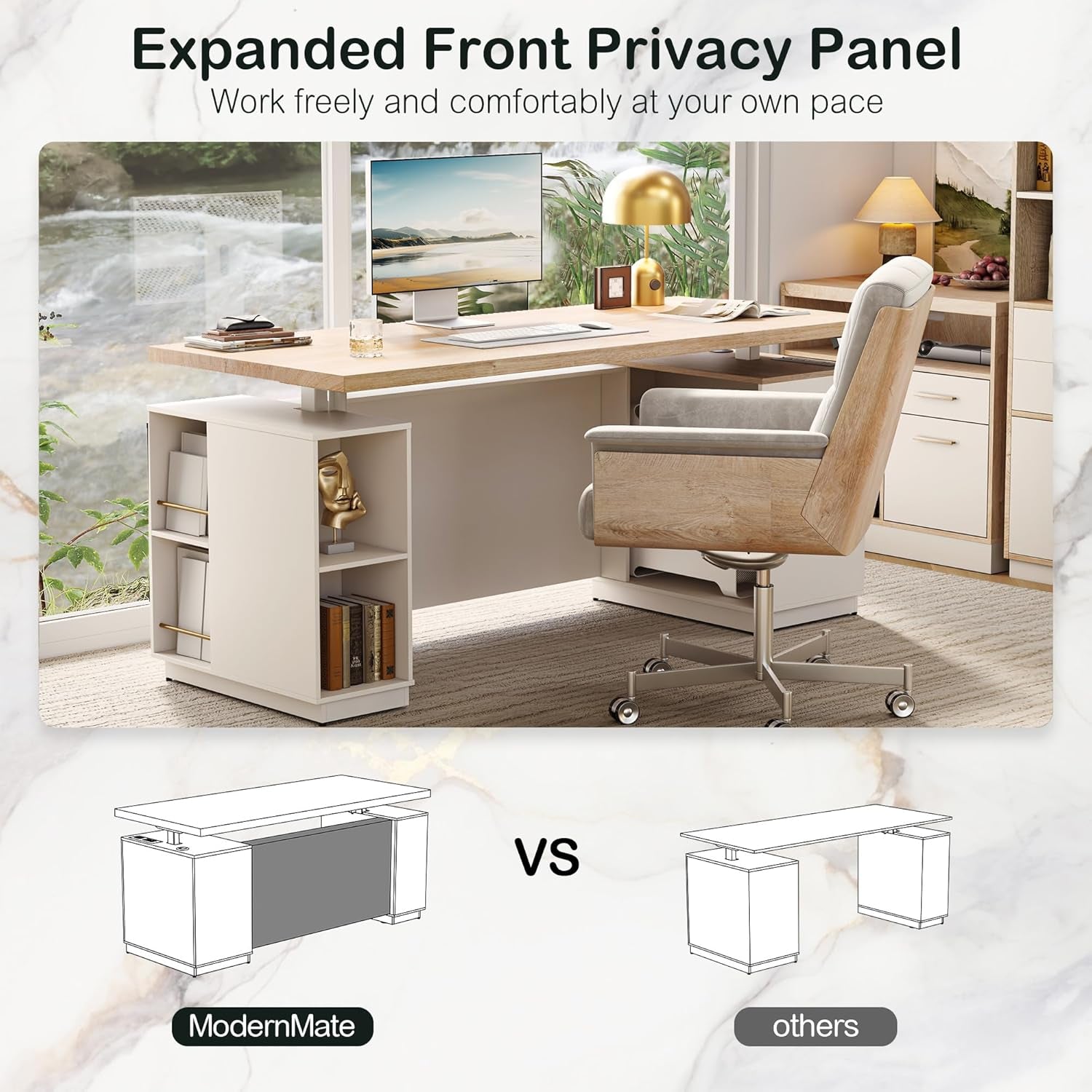 71 Inch L Shaped Standing Desk With USB Walnut Finish