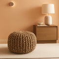 Natural Jute Braided Pouf Ottoman 14 Inch Footrest
