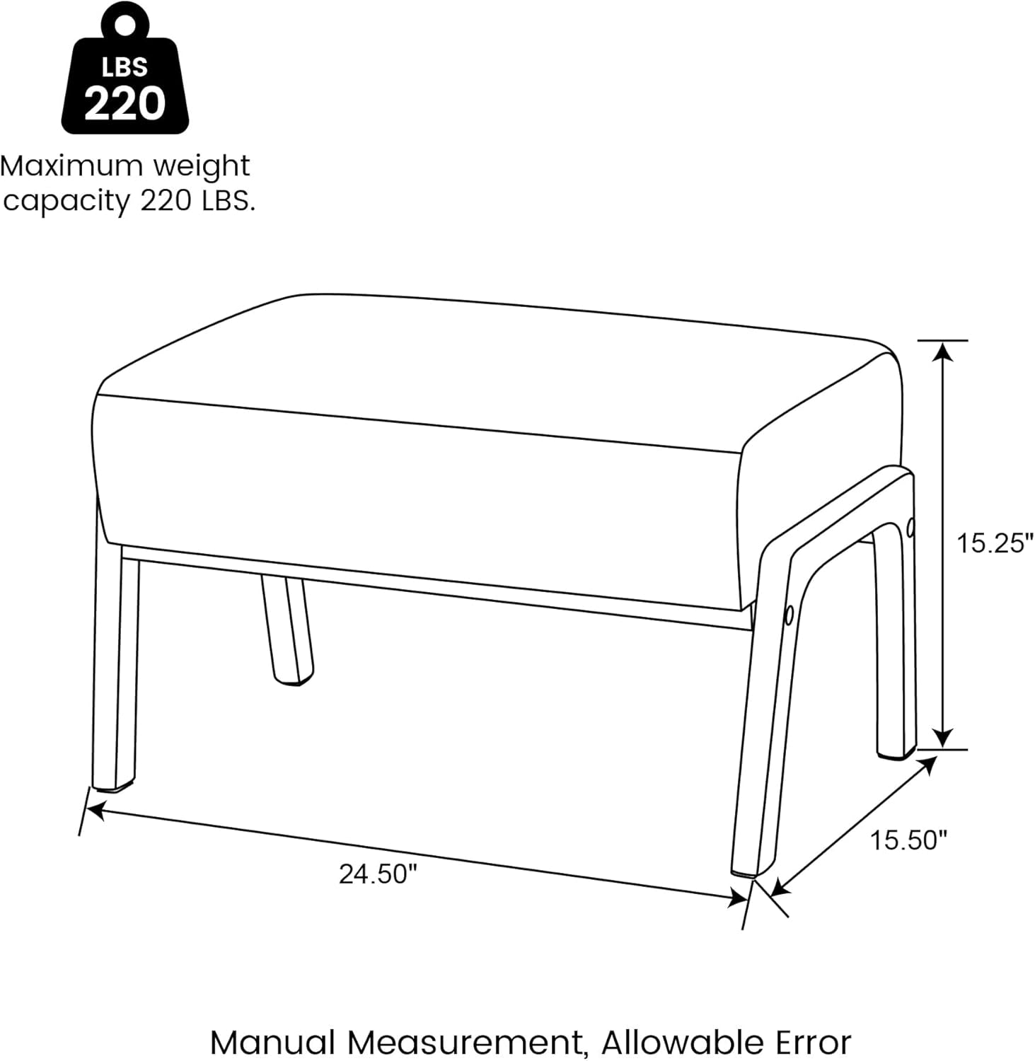 Rectangular Leather Ottoman Bench Twenty Four Point Five Inches Walnut