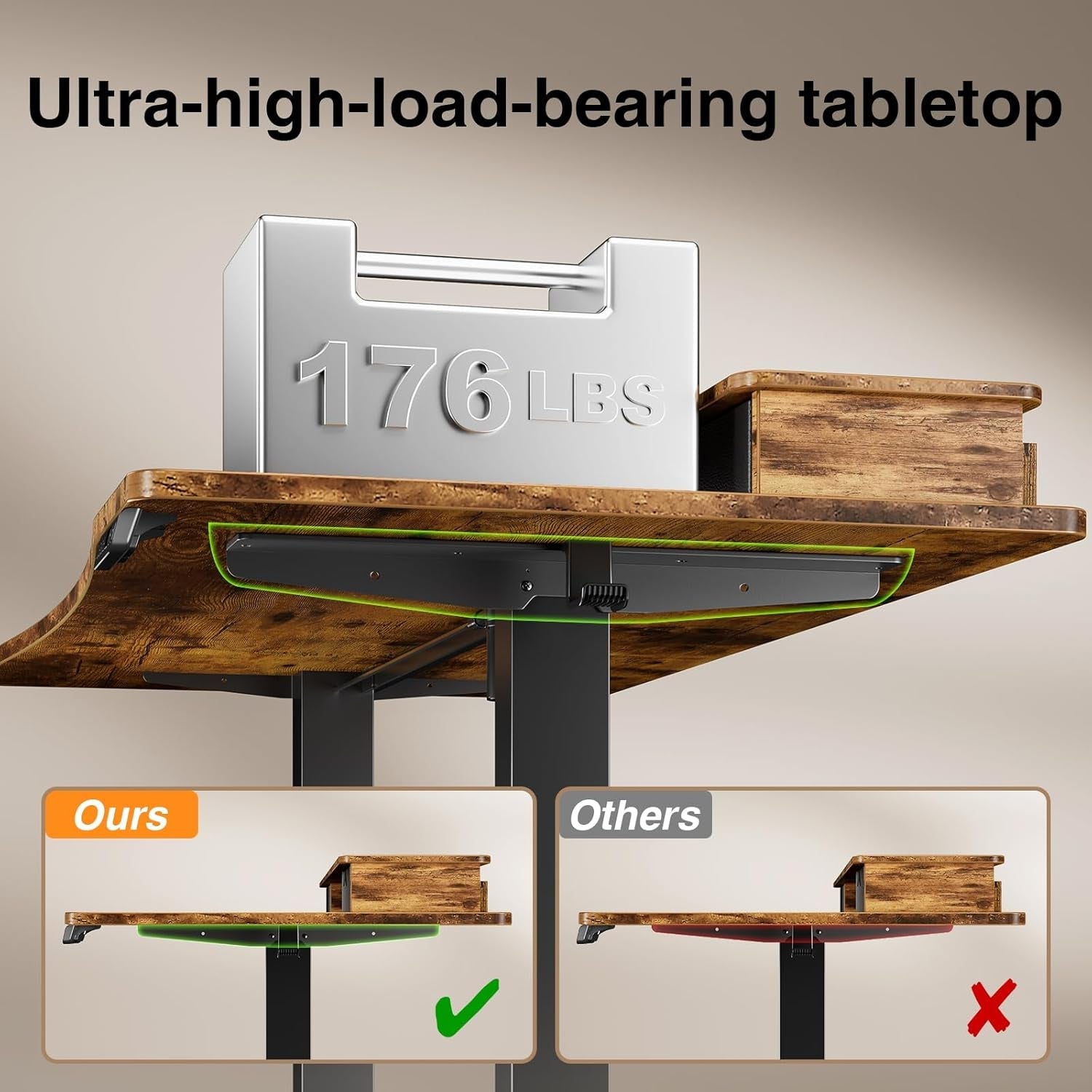 Brown 47.2 Inch Standing Desk Monitor Riser Drawers