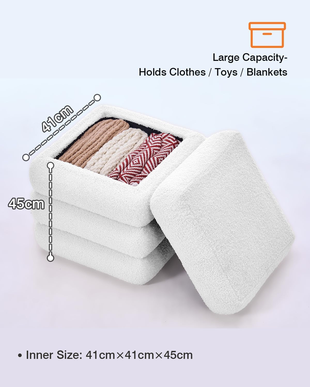 Two-Piece Nesting Sherpa Storage Ottomans White Lid