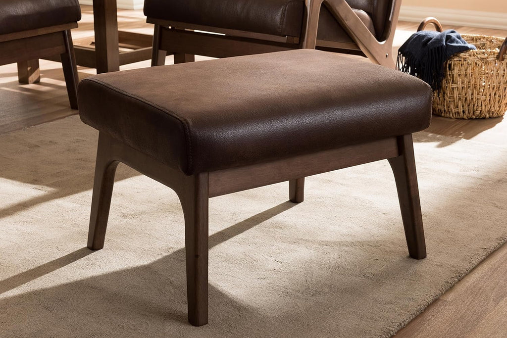 Dark Walnut Ottoman Distressed Faux Leather Upholstery