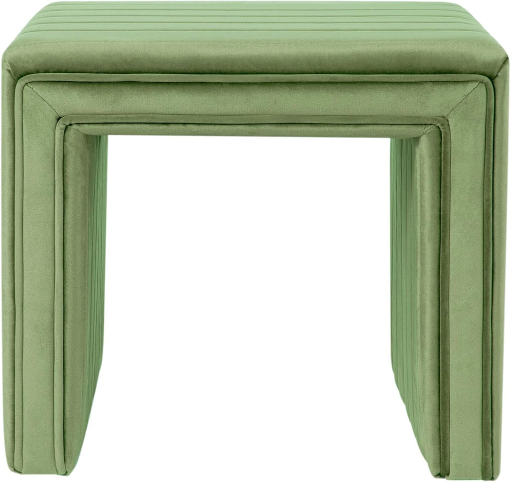 Elegant Green Velvet Tufted Channel Ottoman Footstool