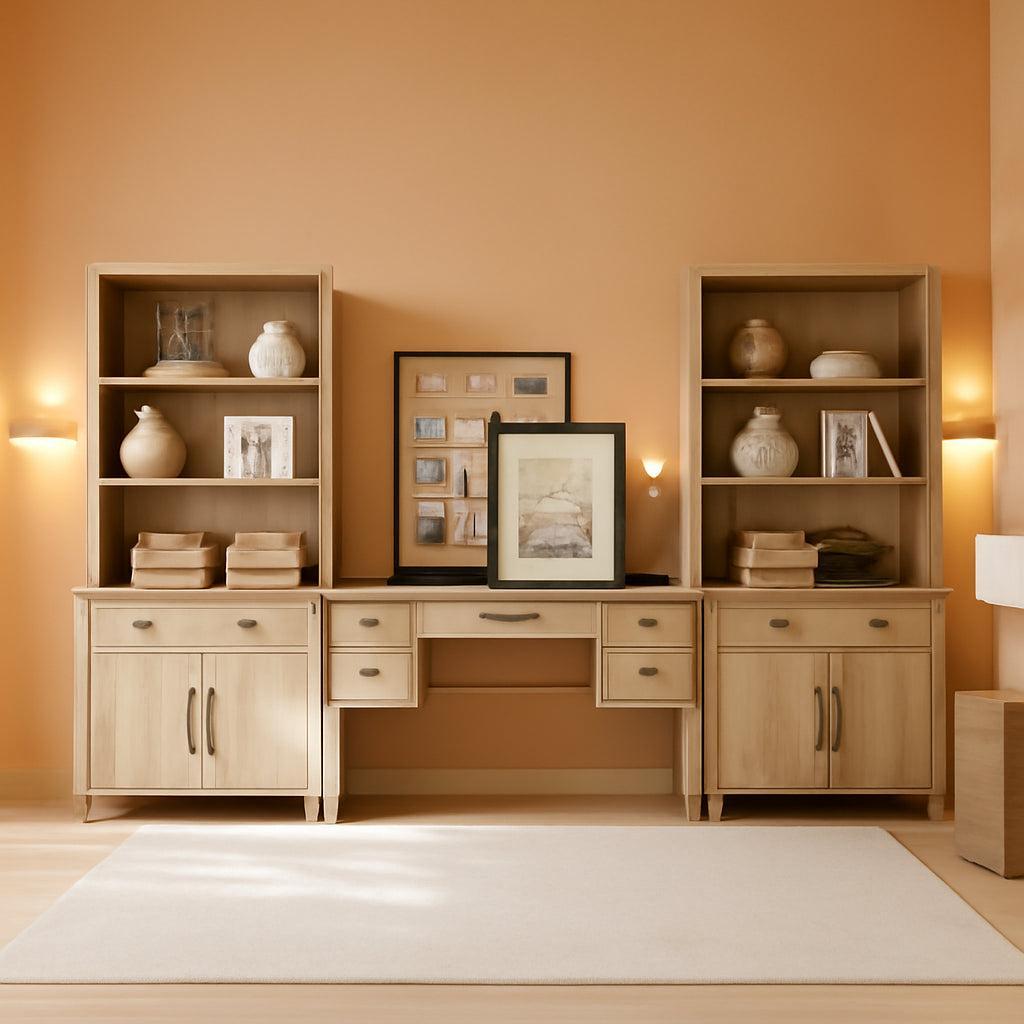 Oak 56 Inch Distressed Contemporary Workstation Desk
