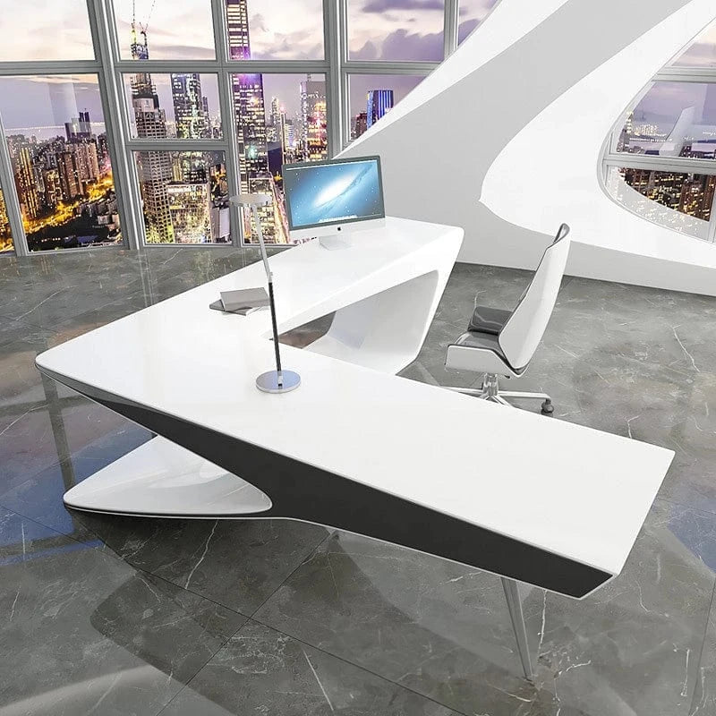 Chevron · White L-Shaped Executive Desk