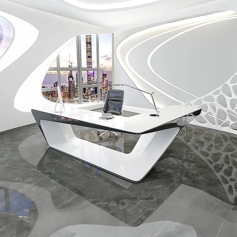 Chevron · White L-Shaped Executive Desk