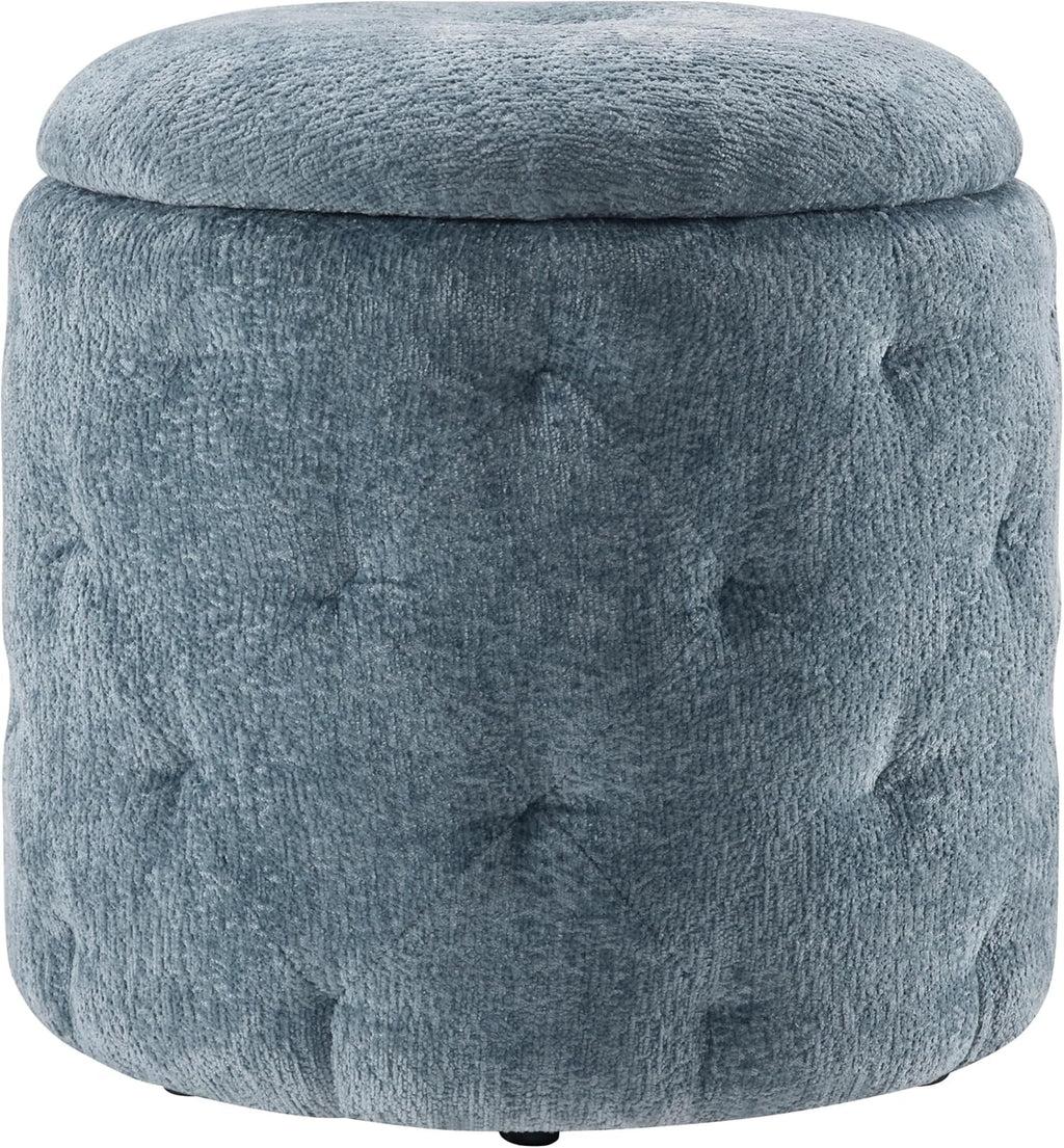 18.75 Inches Circumferential Sky Blue Storage Ottoman