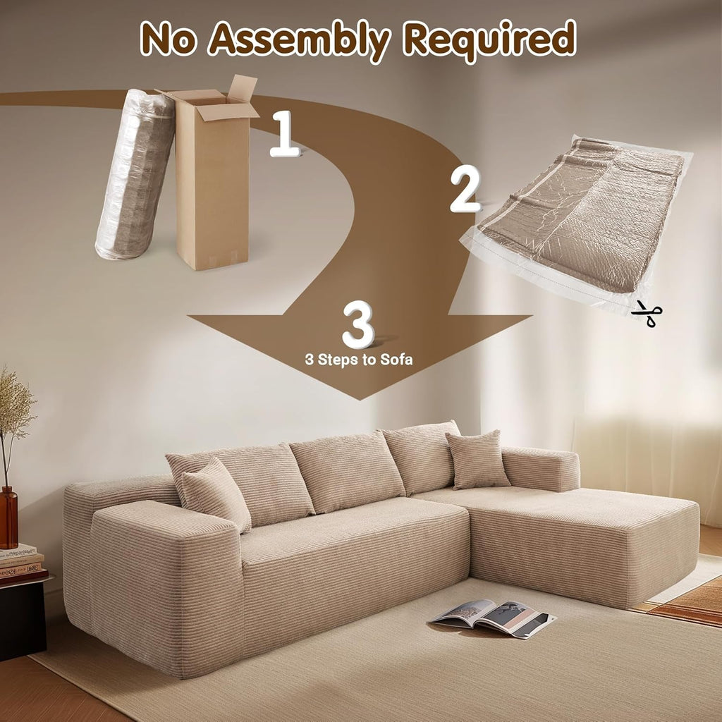 104 Inch Cloud Sectional Couch With L Shaped Chaise Modern Modular Sofa In Camel Corduroy Fabric