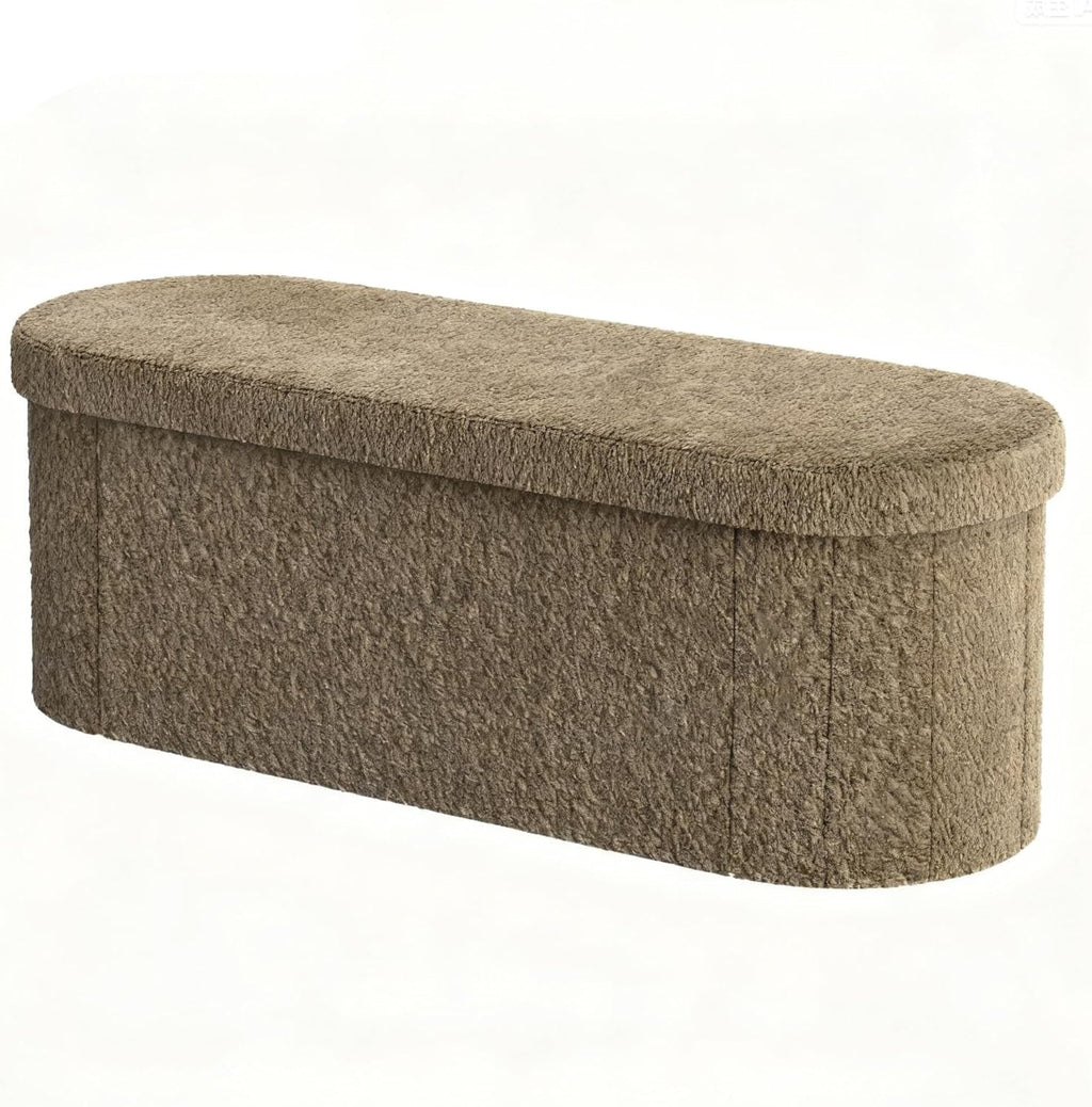 Brown 43 Inch Folding Storage Ottoman Sherpa Fabric