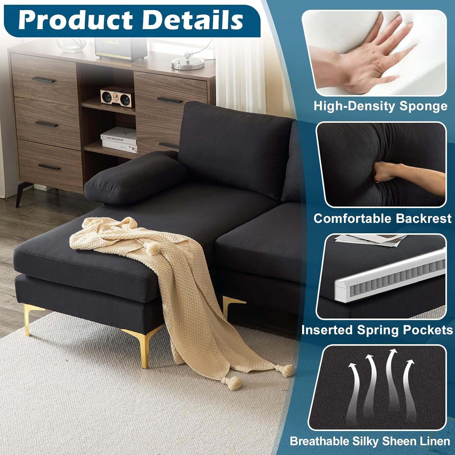 110 Inch Modern U Shaped Sectional Couch With 51 Inch Double Chaise For Living Room Comfort And Style