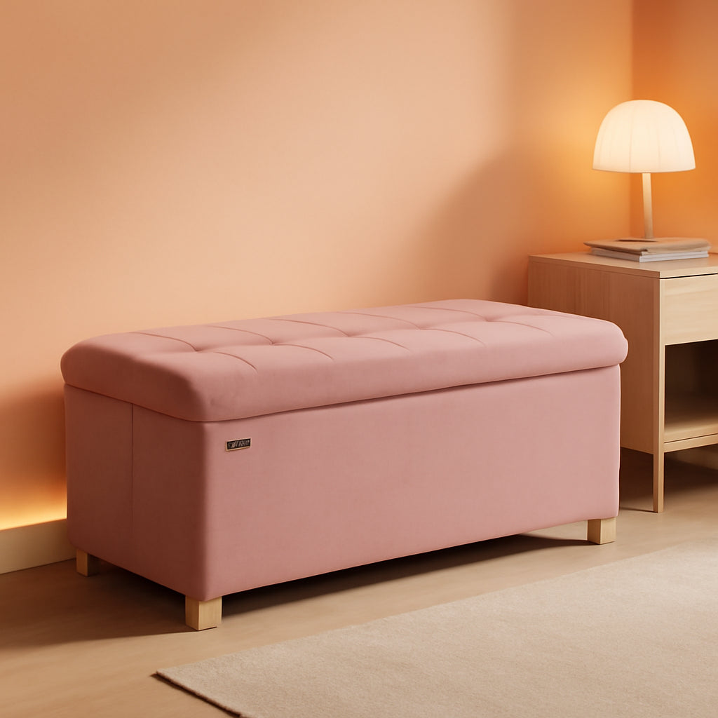 Jelly Pink Velvet Storage Ottoman Bench 15x30 Inches