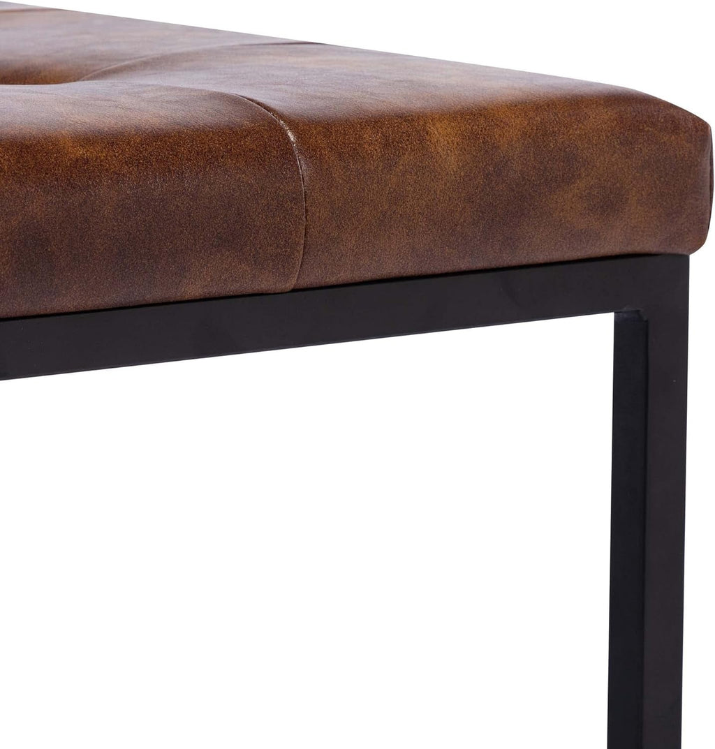 Yellowish-Brown Faux Leather Ottoman Coffee Table Sturdy