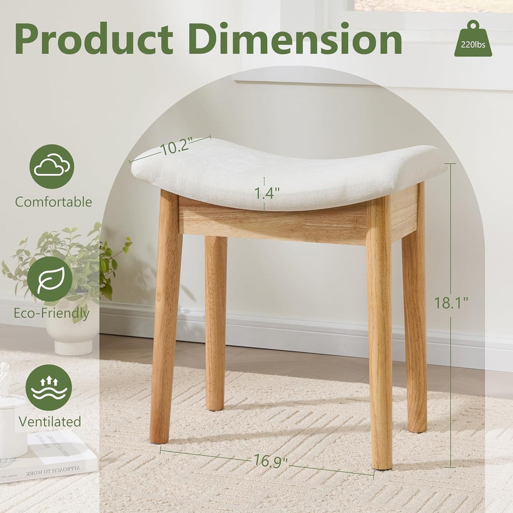 Beige Velvet Upholstered Vanity Stool 18 Inch Chair
