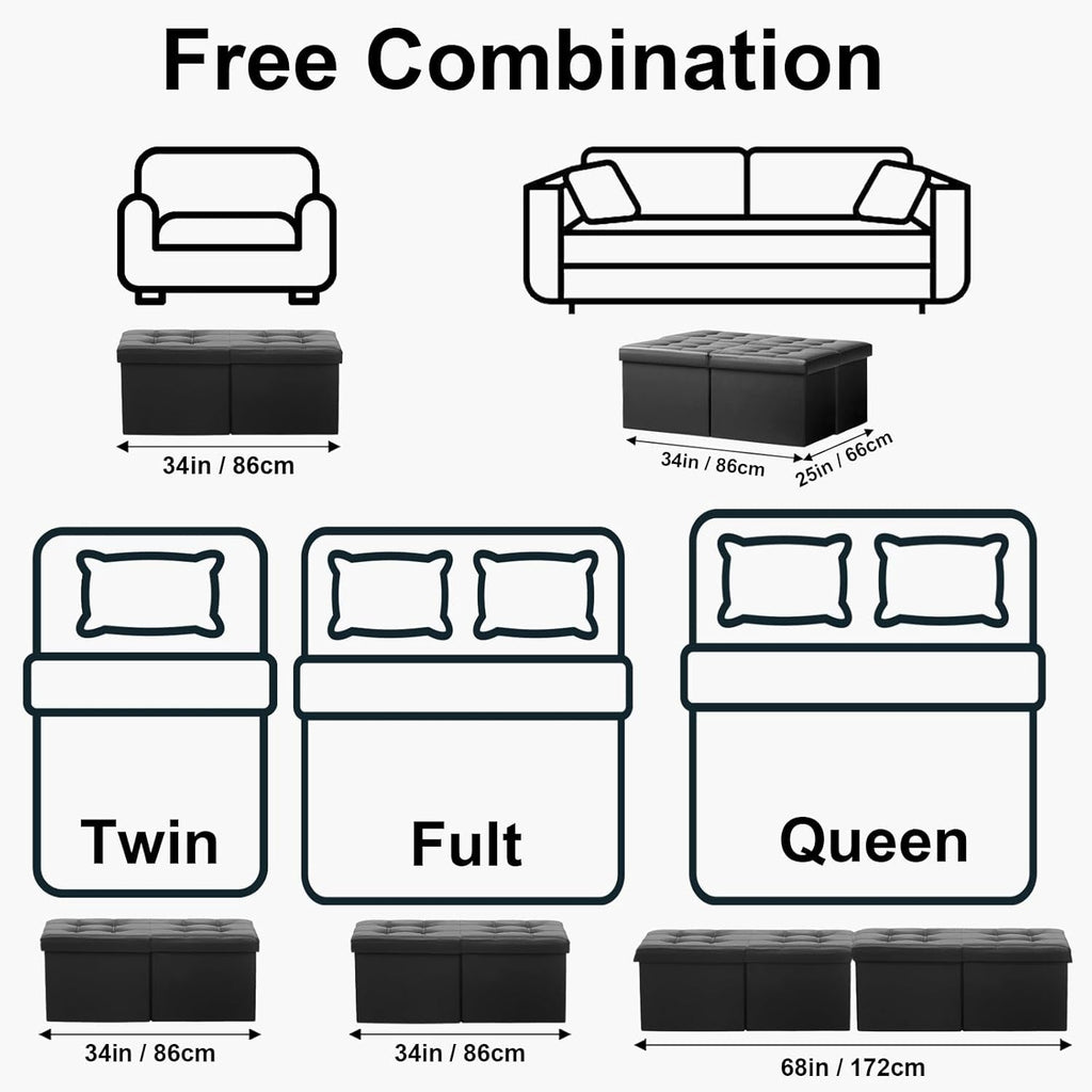 Ottoman With Premium Black Storage 34 Inch Dimension