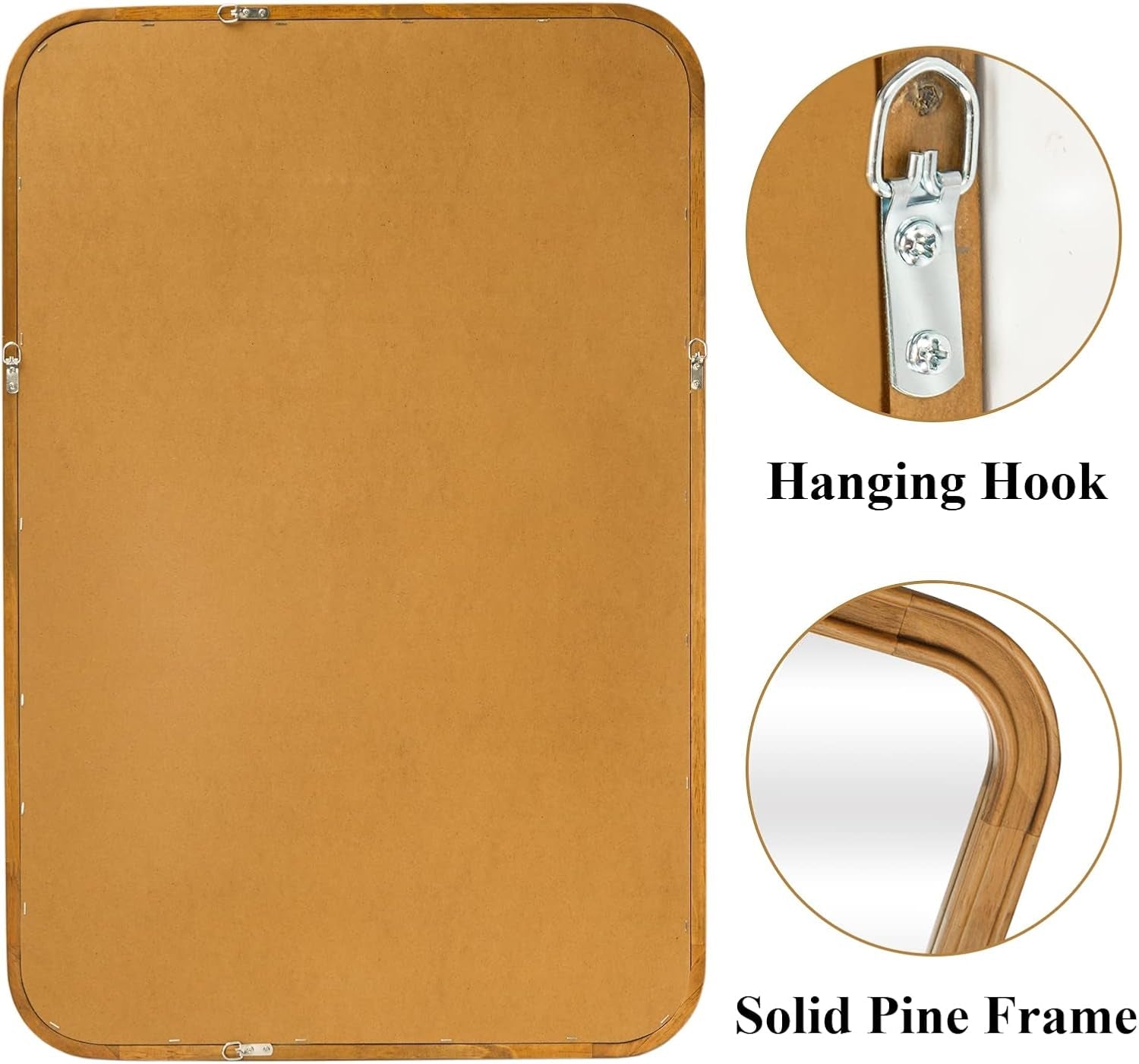 Wood Framed Bathroom Mirror 24x36 Inch Wall Mounted