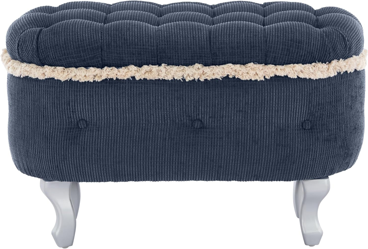 Blue 29.5 Inch Upholstered Storage Ottoman Cushion