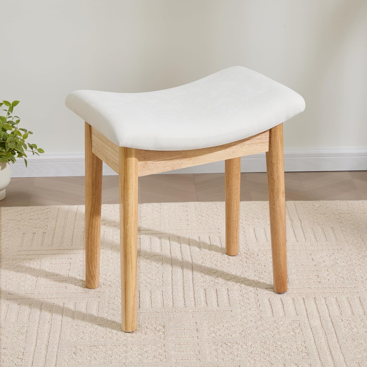 Beige Velvet Upholstered Vanity Stool 18 Inch Chair